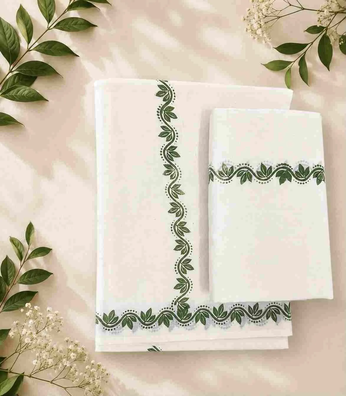 2360 Kerala Set Mundu with Green Border Design