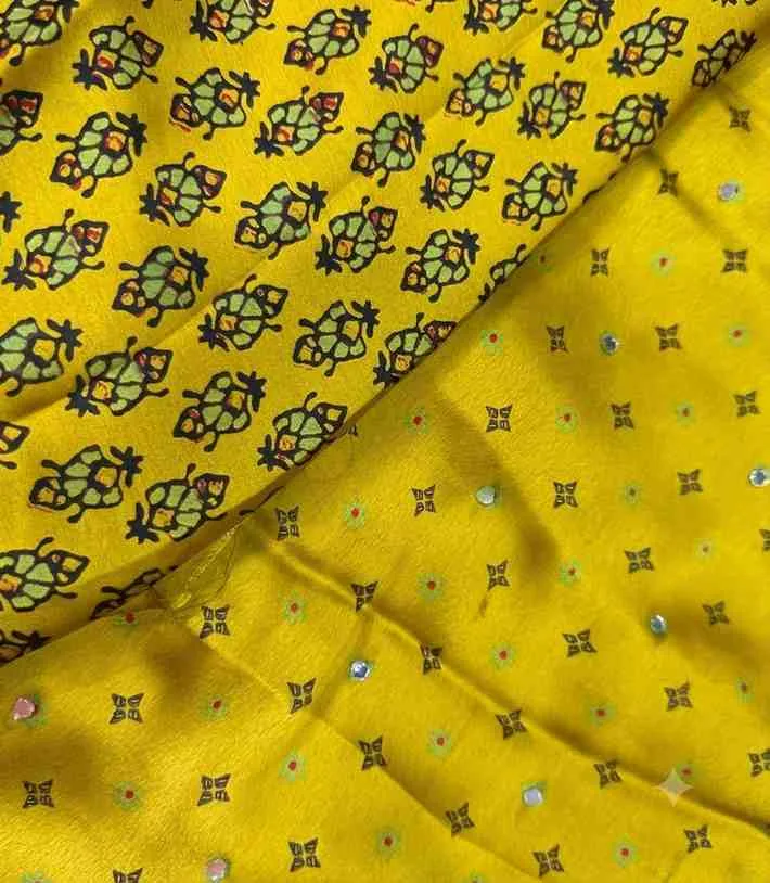 2327 Gaji Silk Ajrakh Print Mustard Yellow Saree with Blouse