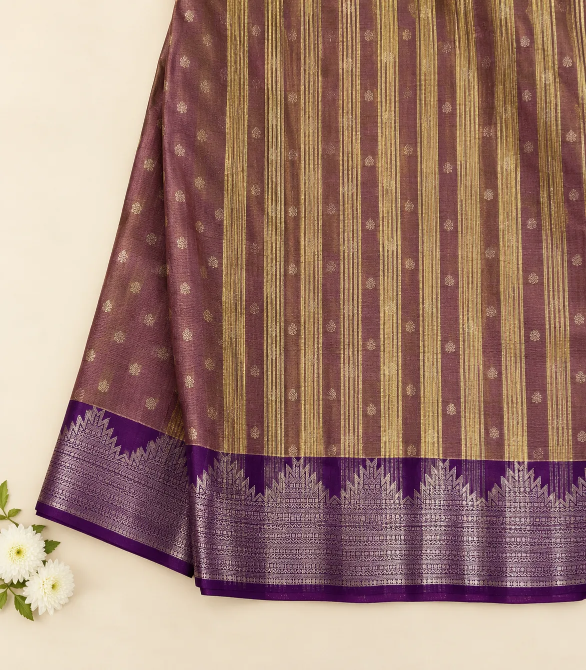 2375  Dual Tone Saddle Brown and Purple Semi Silk Saree with Purple Zari Border