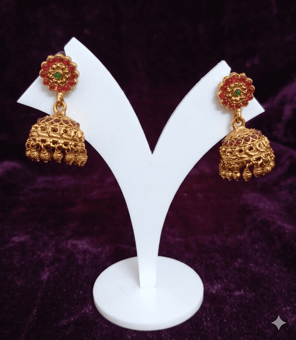 5621 Mango Design Necklace with Pearl Beeds and Jhumka / Traditional South Indian Pearl String Bridal Haram with Jhumkas