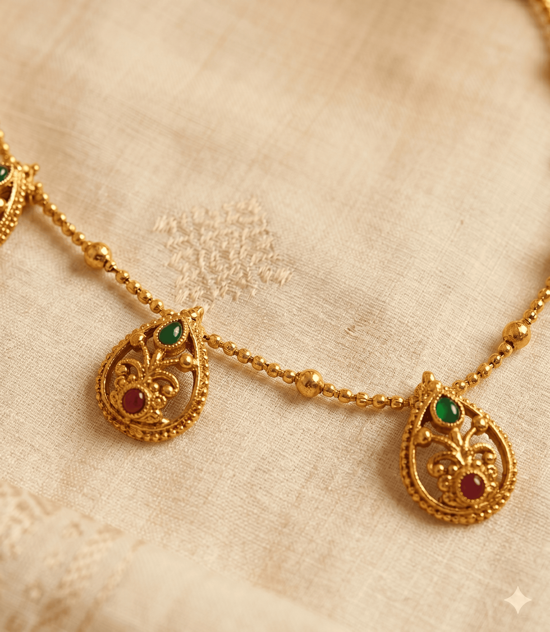 5618 Oval Design Chocker with Green and Red Stone