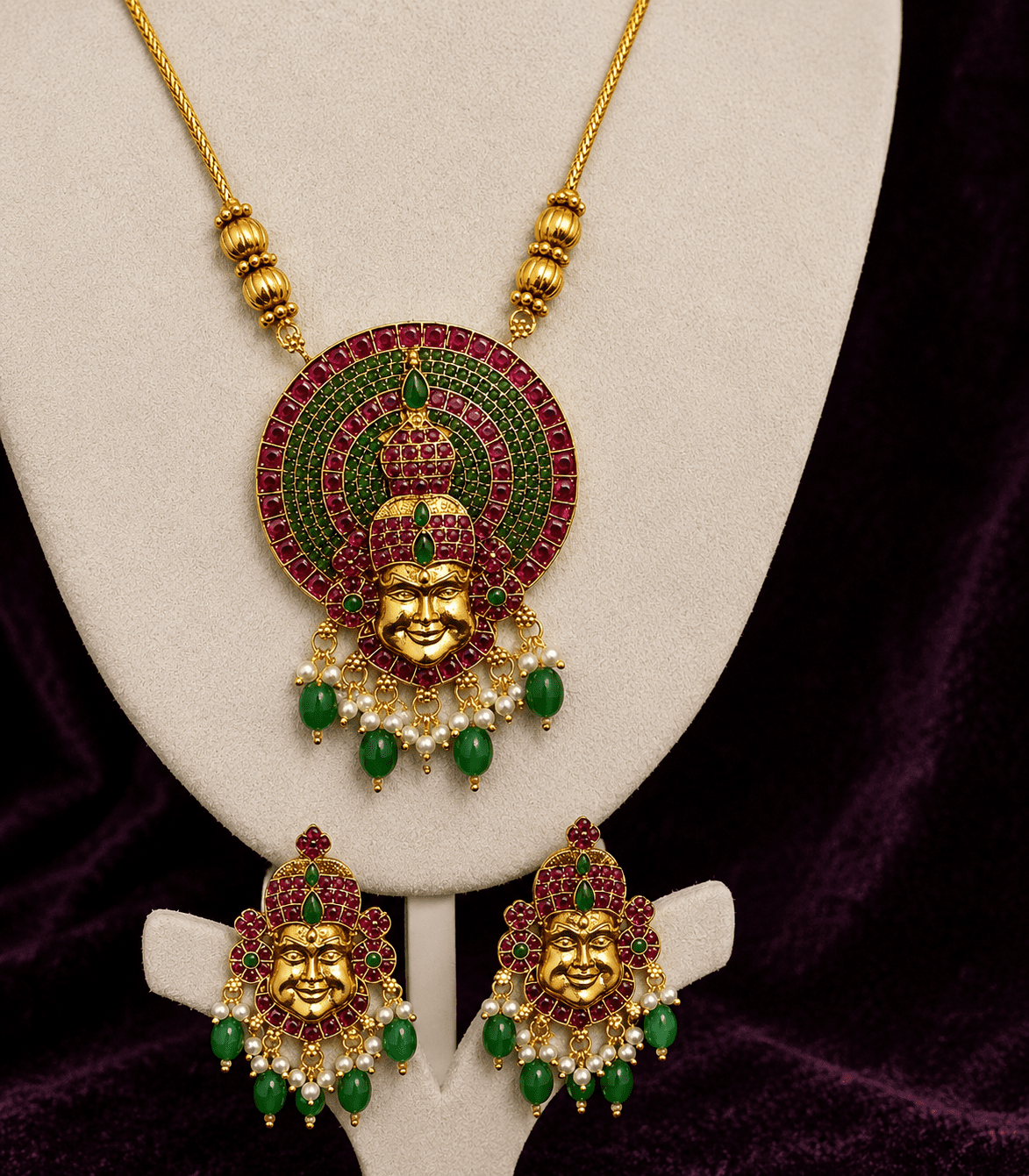5611 Kadhakali Face Long Haram / Kerala Kathakali Temple Long Haram Set with Earrings
