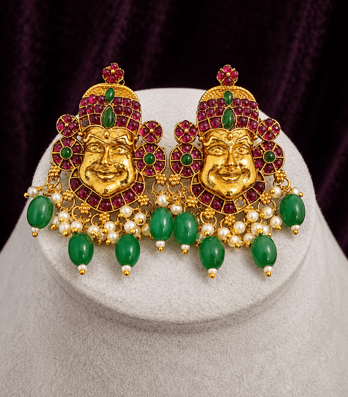 5611 Kadhakali Face Long Haram / Kerala Kathakali Temple Long Haram Set with Earrings