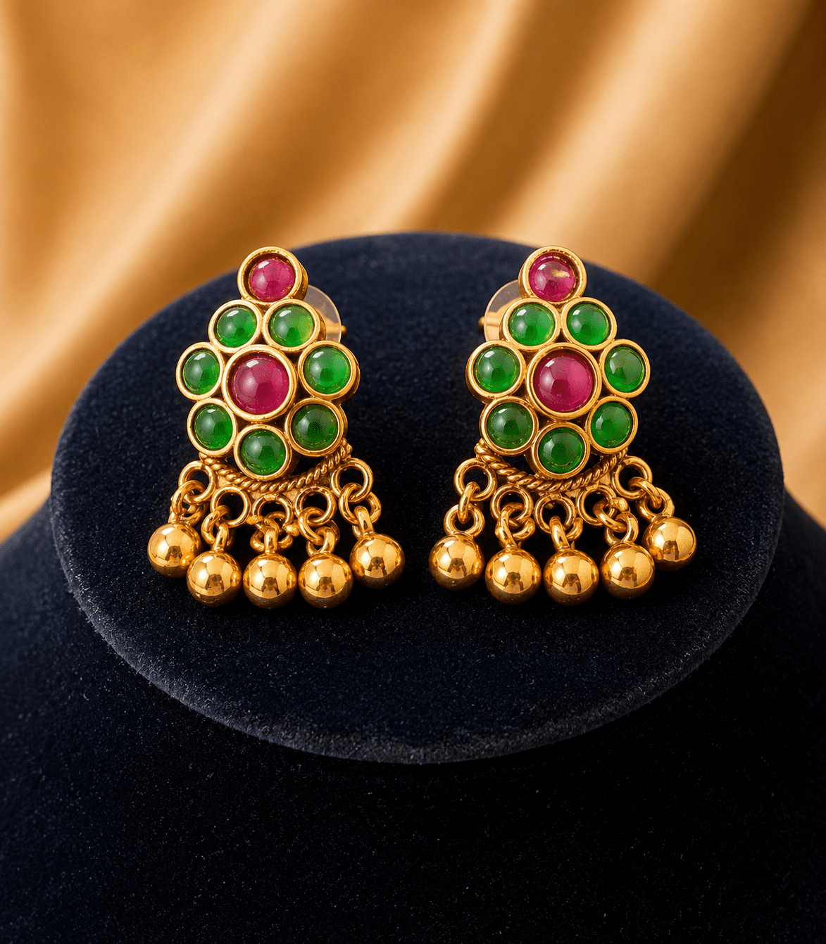 5613 -  Kerala Traditional Chutti Chocker with Green Stone / Premium Antique Kemp Stone Mango  Necklace Set