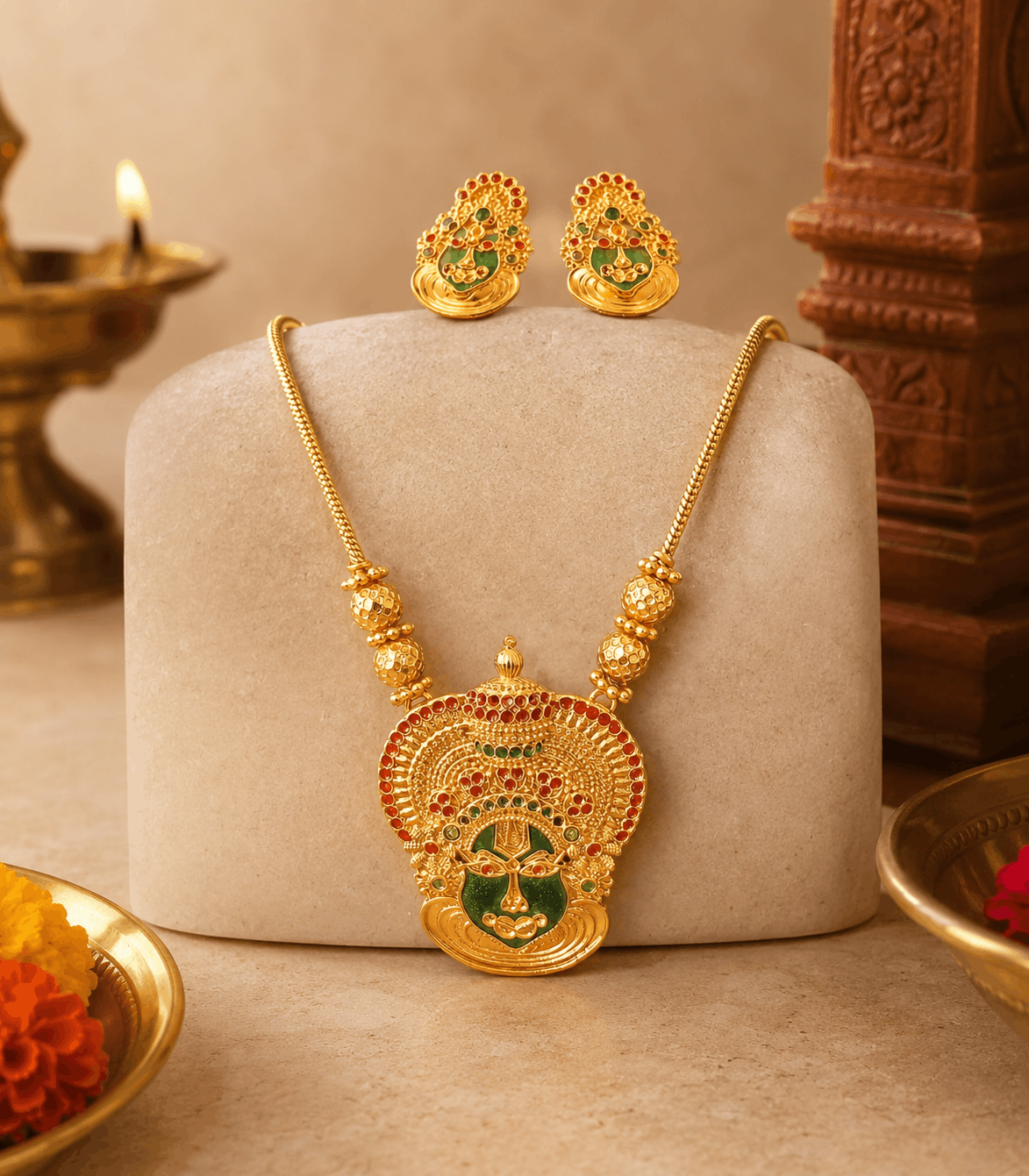 5605 - Traditional Medium Size Kathakali Face Pendant short Haram