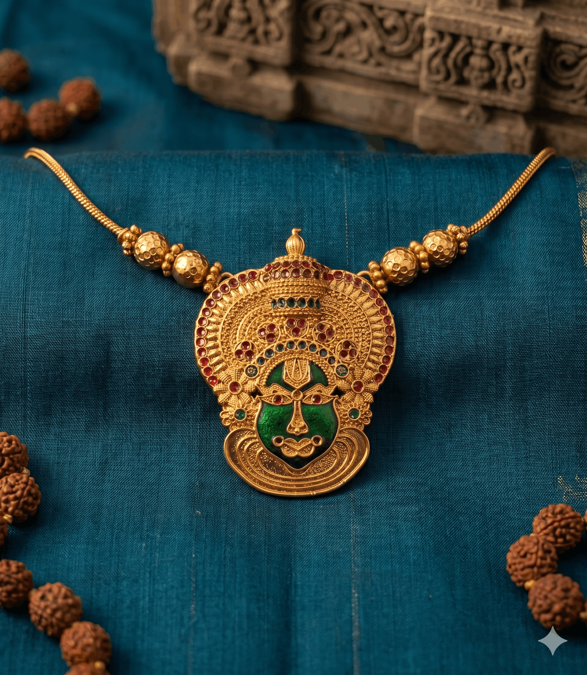 5605 - Traditional Medium Size Kathakali  Face Pendant short  Haram