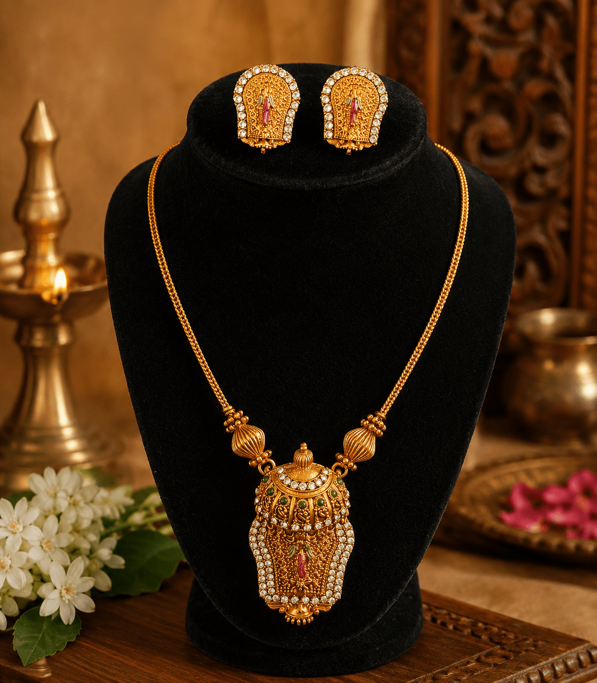 5610 - Traditional South Indian Decorative Umbrella with Krishna / Antique Krishna Pendant Haram