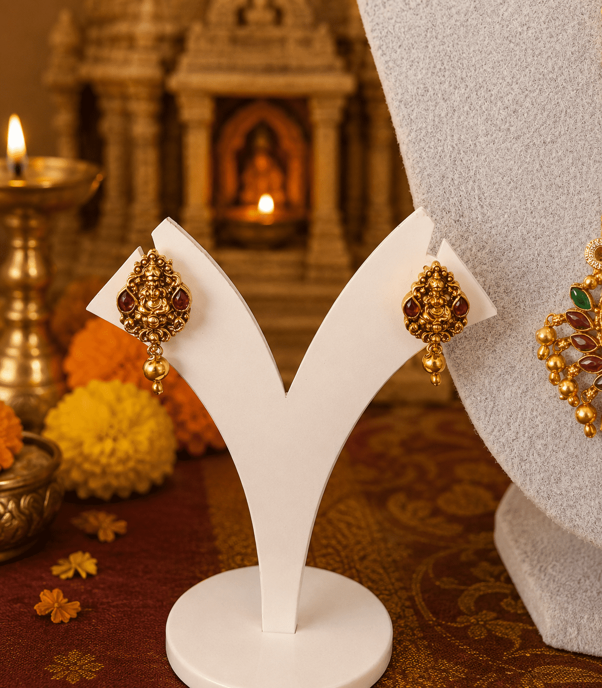 6603 Long Temple Ball design chain with Lakshmi devi pendant