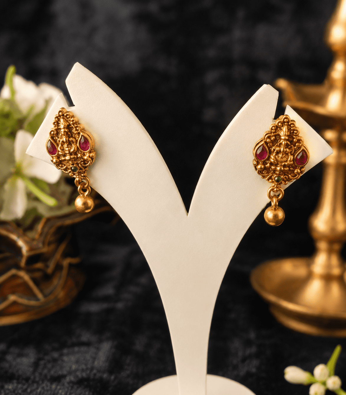 6603-long-temple-ball-design-chain-with-lakshmi-devi-peacock-pendant