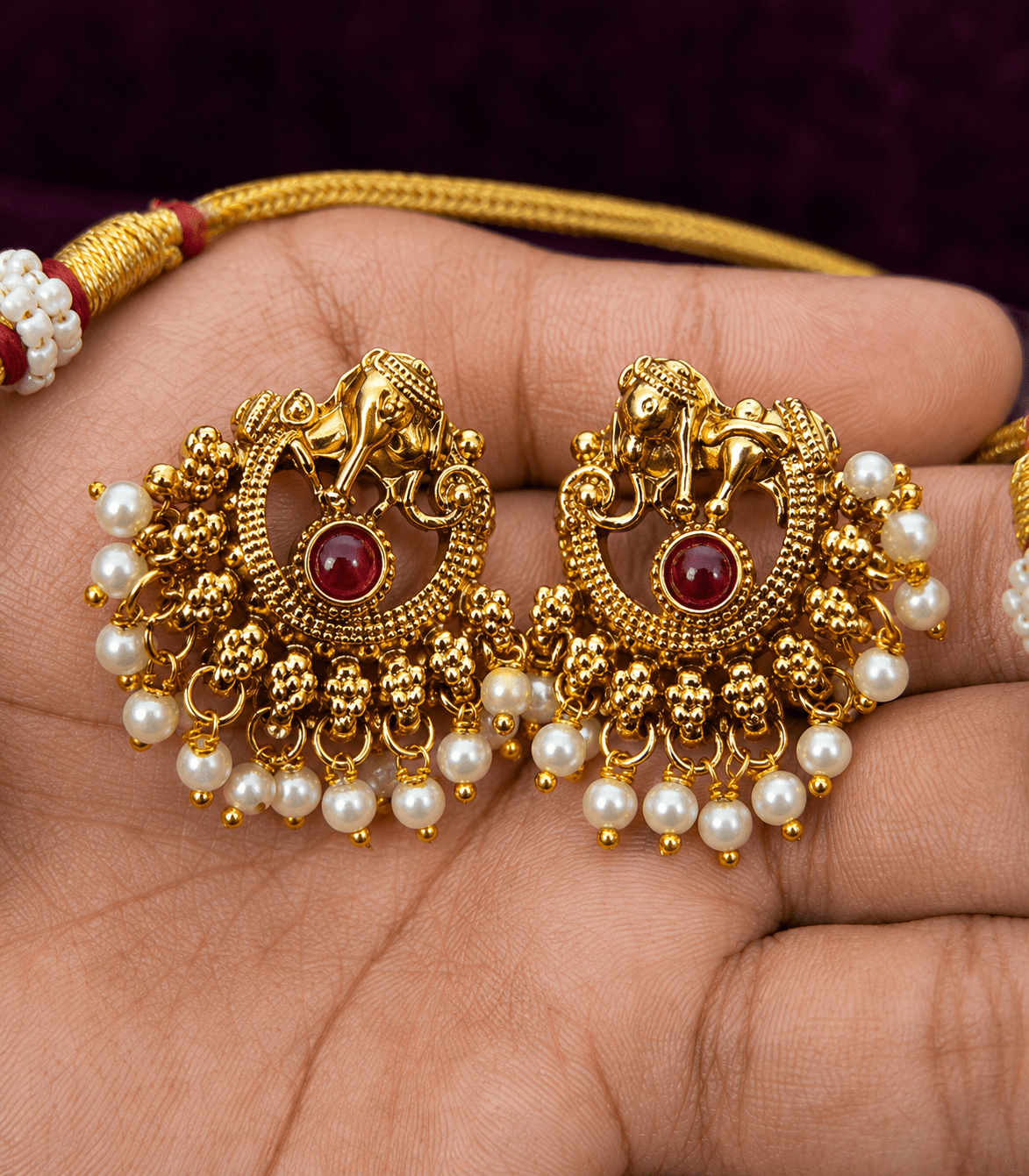 6606 Half Moon and Elephant heavy chocker with Pearl Beads