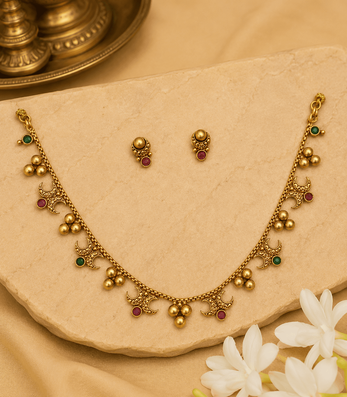 6613 - Traditional Crescent Moon Temple Jewelry Set