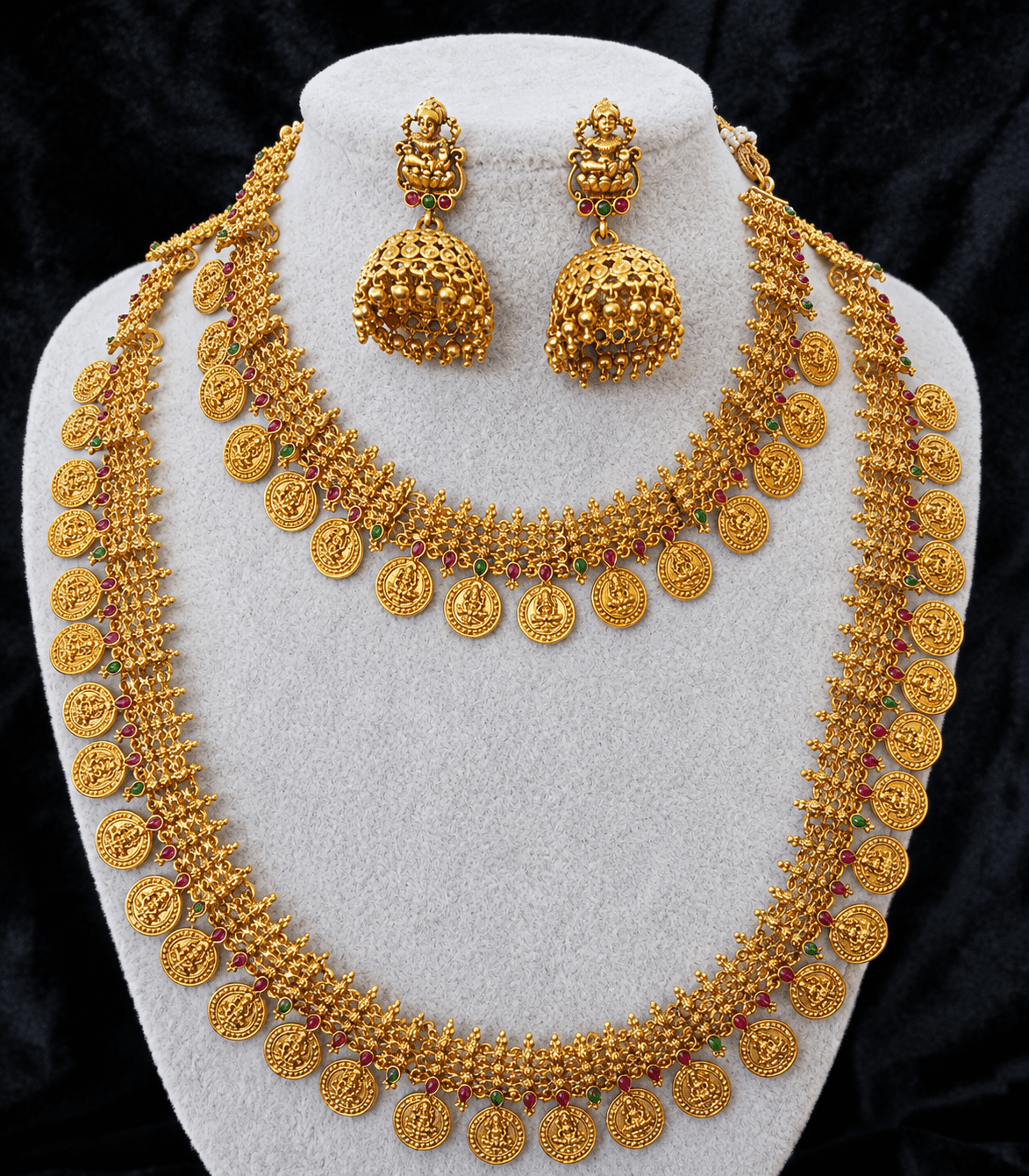 6615 -Traditional Kasu Mala Temple Jewellery Combo Set with Jhumka