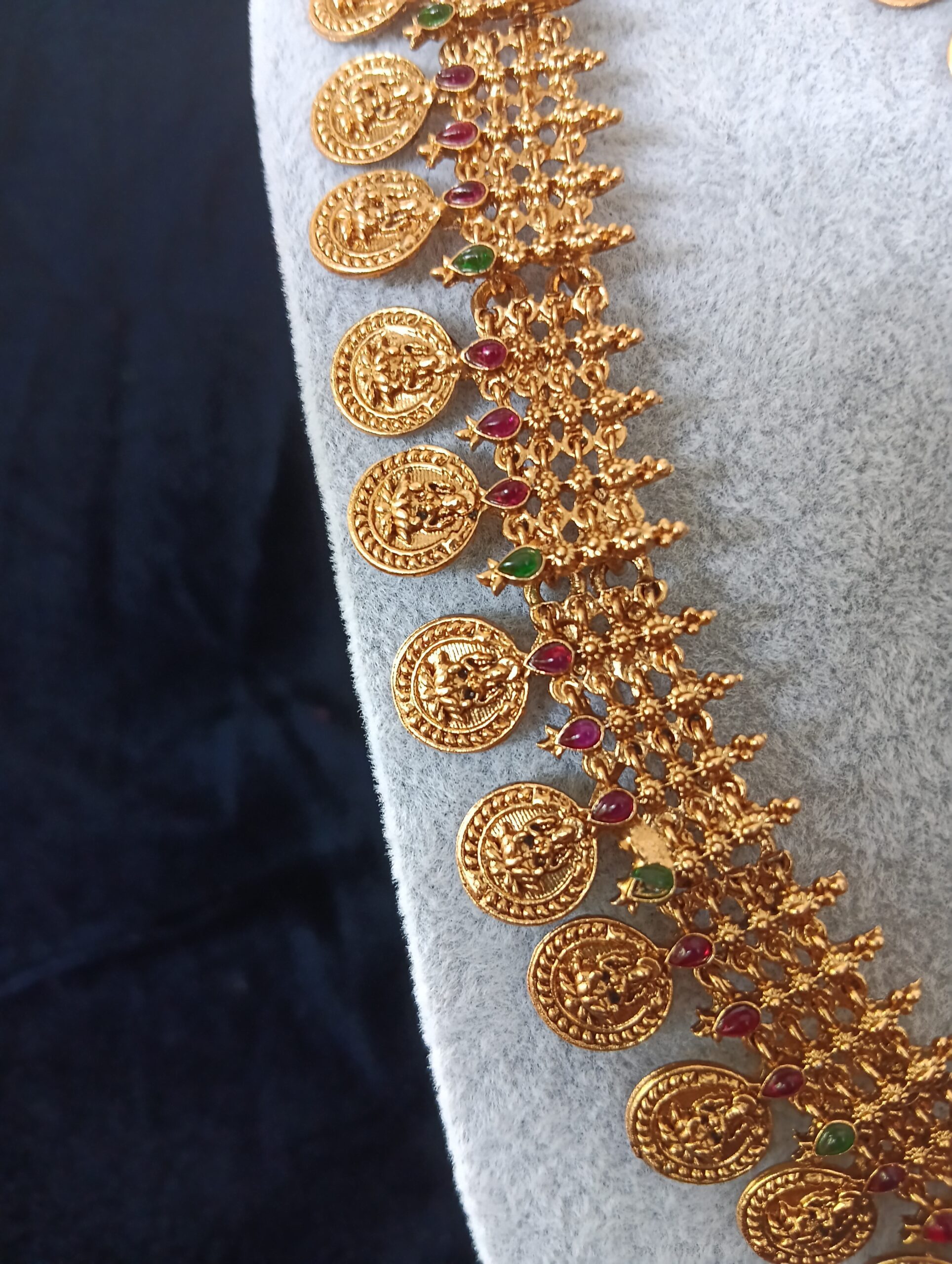 6615 -Traditional Kasu Mala Temple Jewellery Combo Set with Jhumka