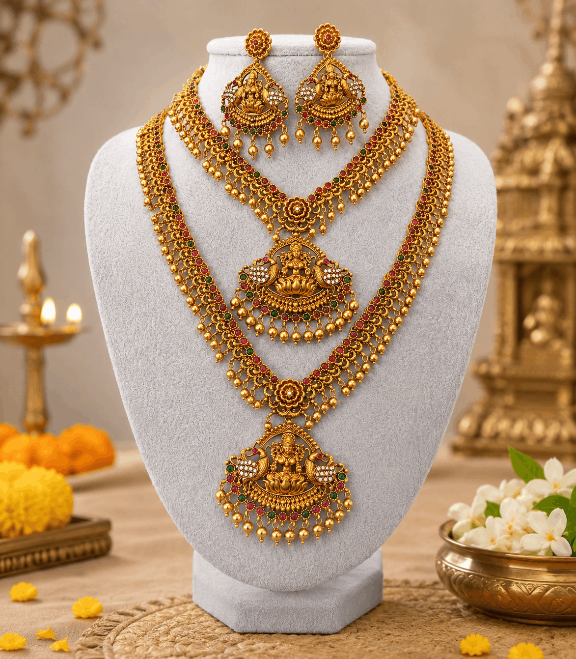 6614-Lakshmi Pendant Combo Set with Earrings