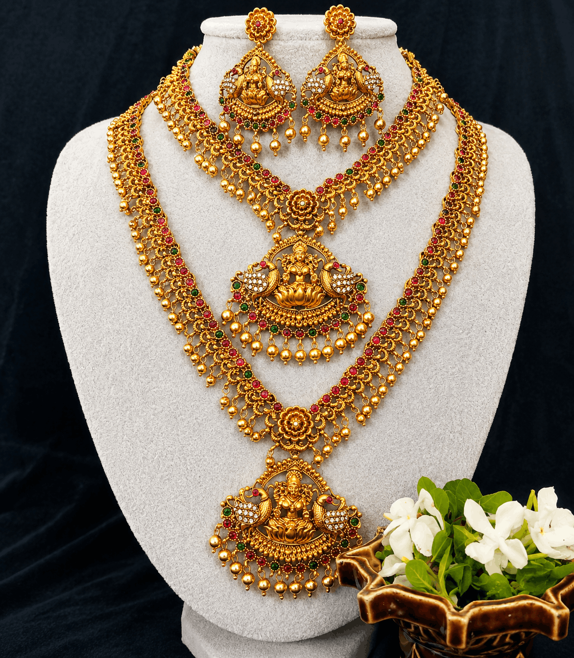 6614-Lakshmi Pendant Combo Set with Earrings