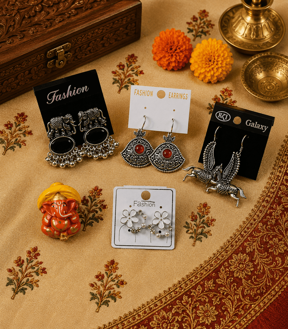 7021- 4 Pair Stylish Earrings Combo Set