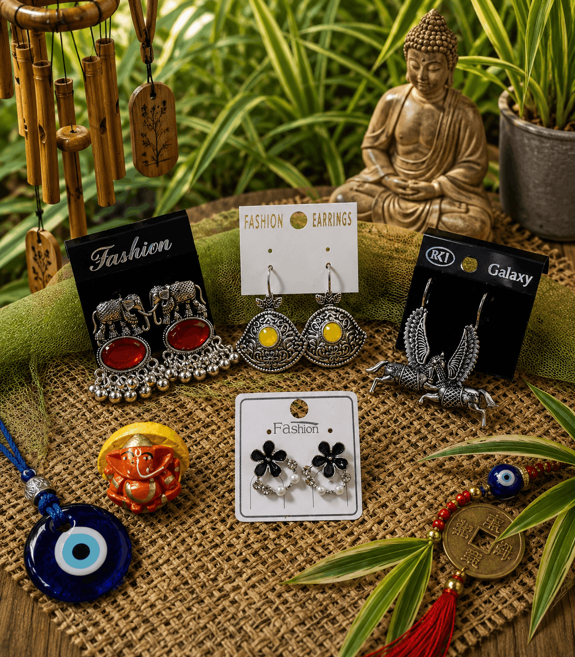 7025- 4 Pair Stylish Earrings Combo Set