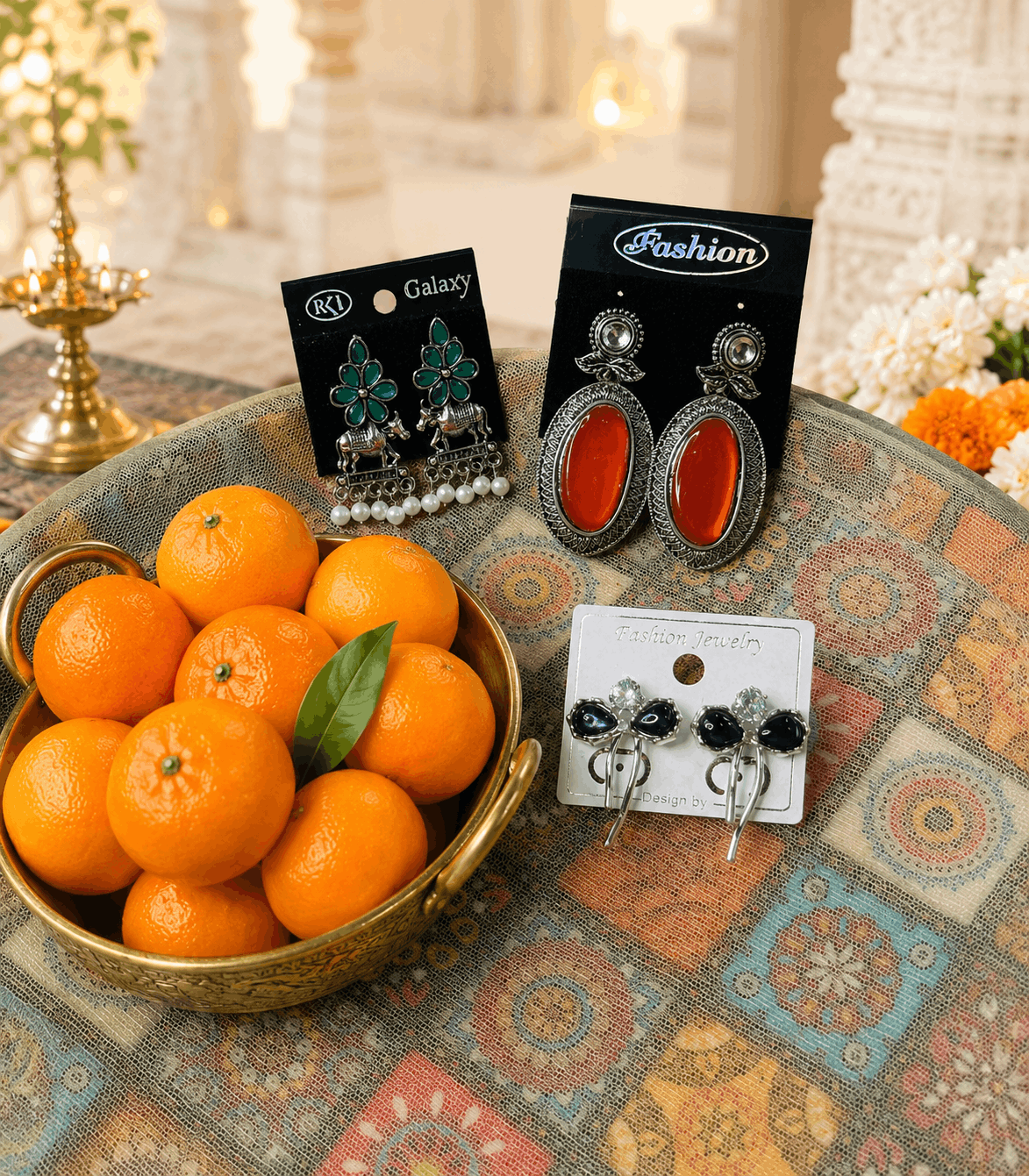 7035- 3 Pair Stylish Earrings Combo Set