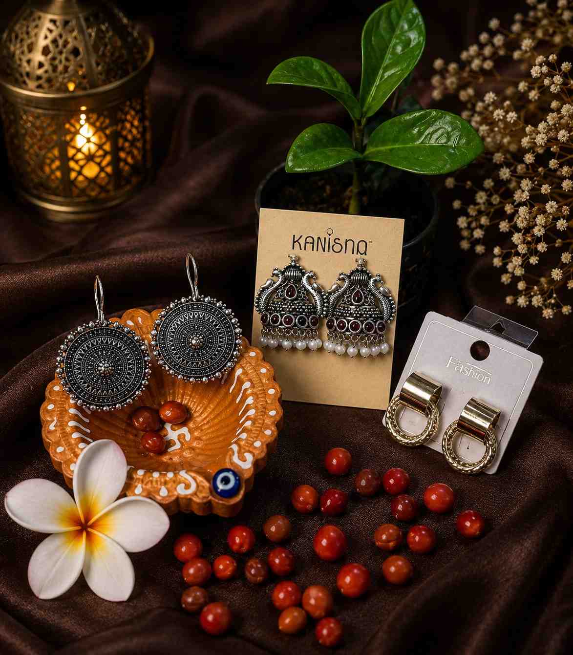 7040- 3 Pair Stylish Earrings Combo Set