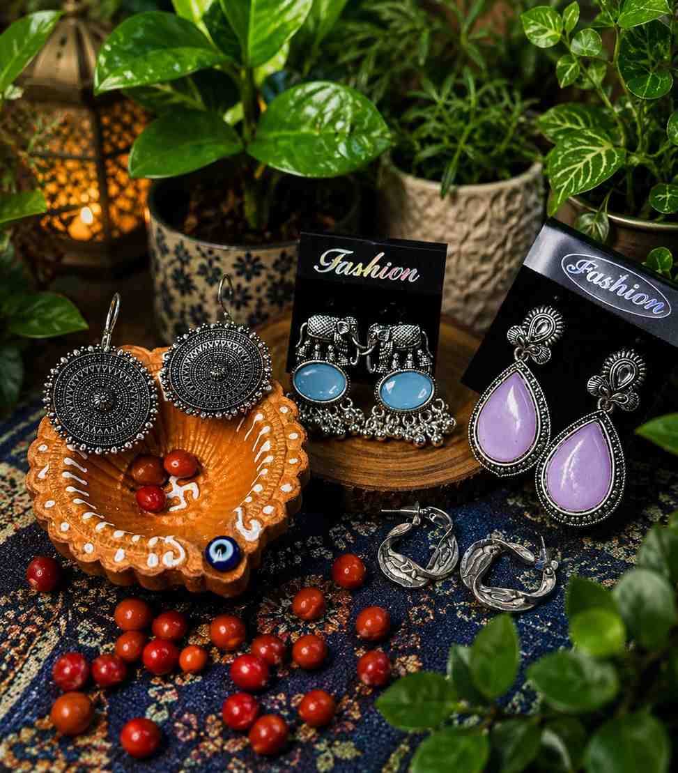 7041- 4 Pair Stylish Earrings Combo Set
