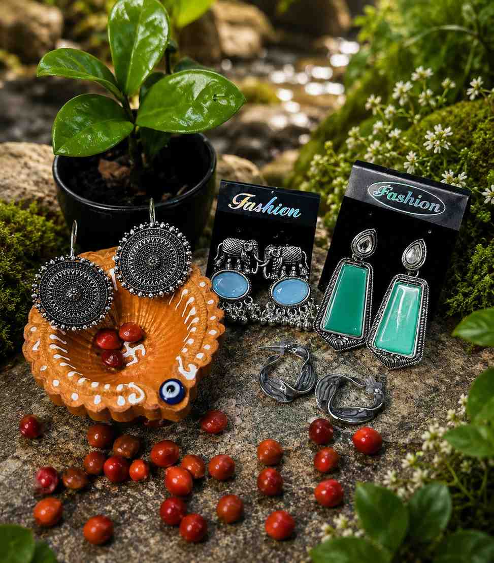 7042- 4 Pair Stylish Earrings Combo Set