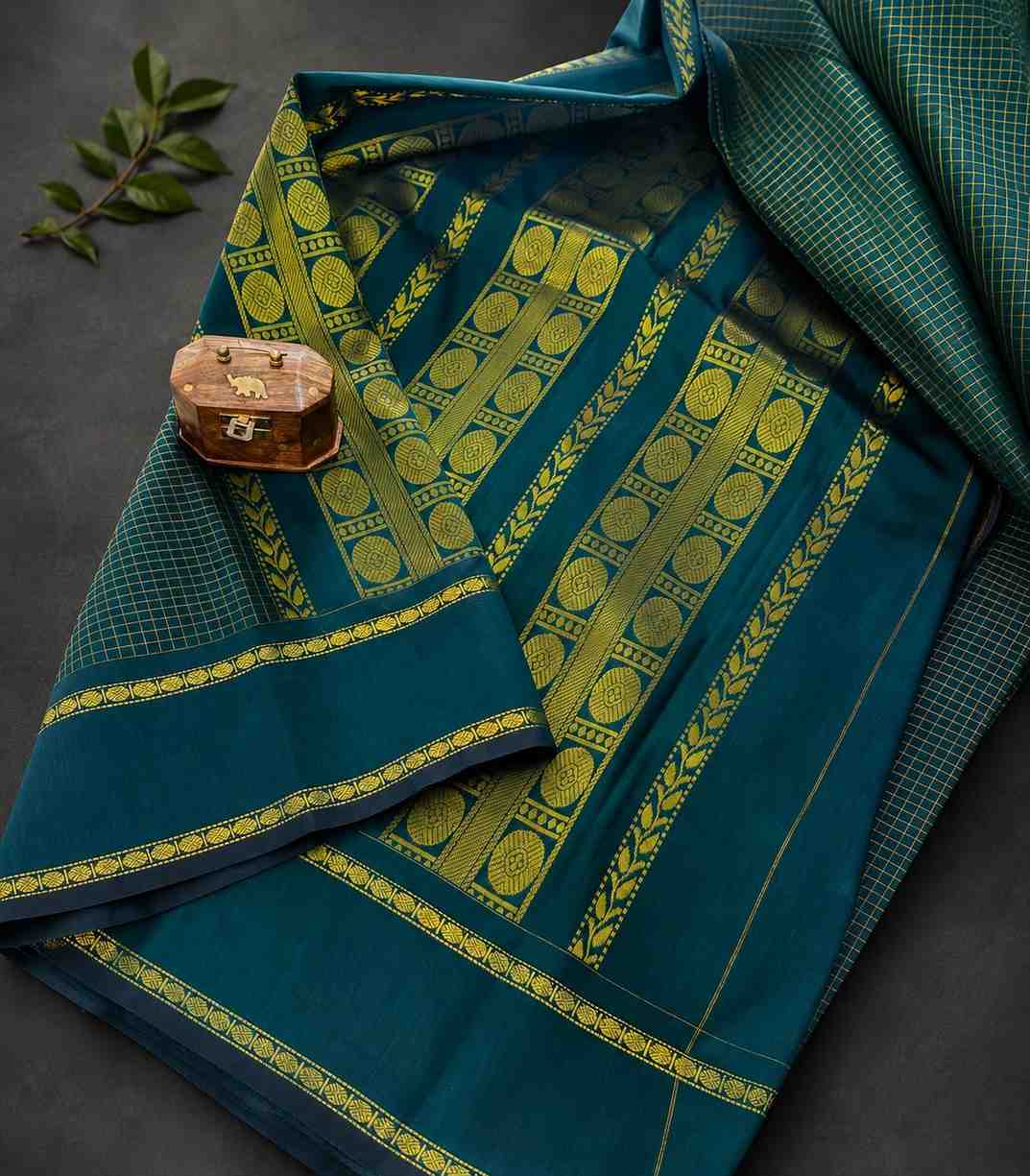 2203-Arani-checks-sarees-bottlegreen