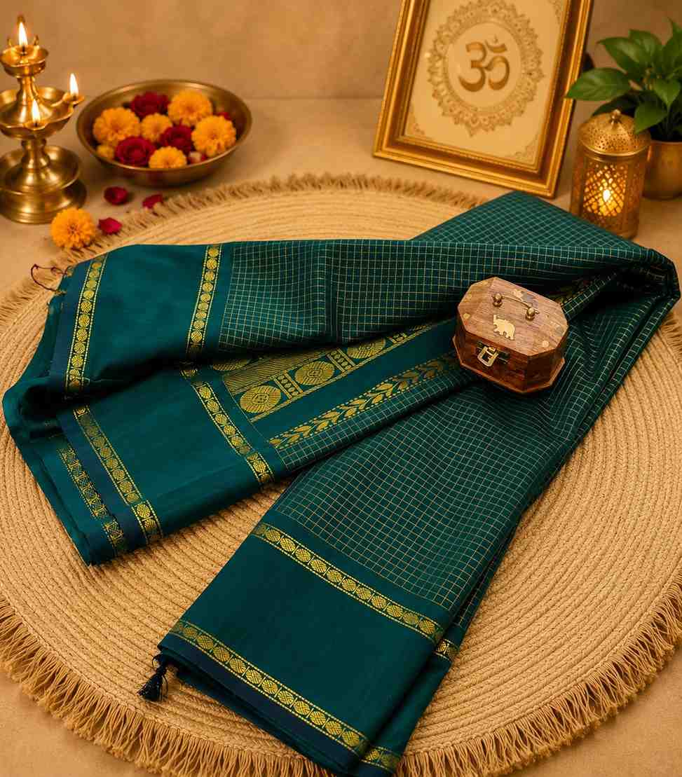 2203-Arani-checks-sarees-bottlegreen