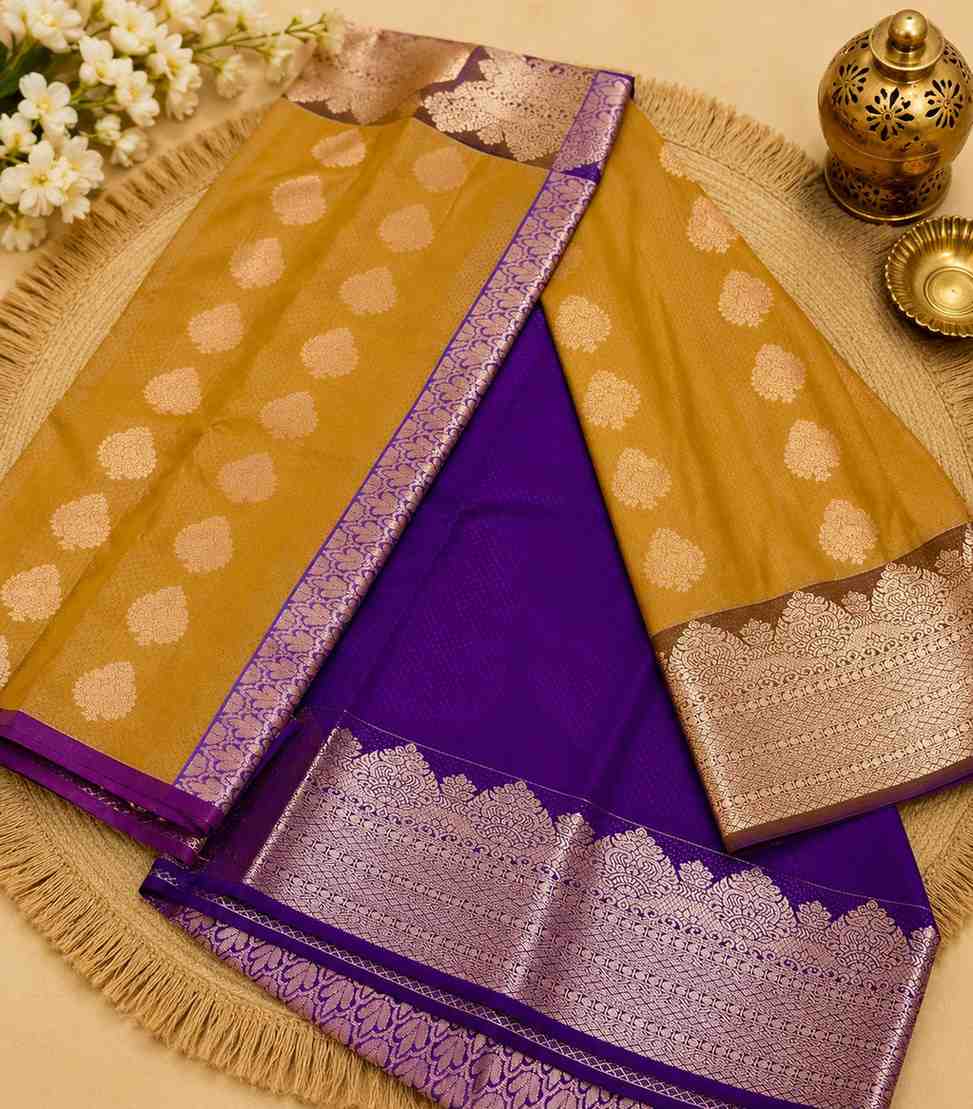 2209-mustard-yellow-and-purple-semi-kanchipuram-silk-saree-with-rich-zari-woven-border