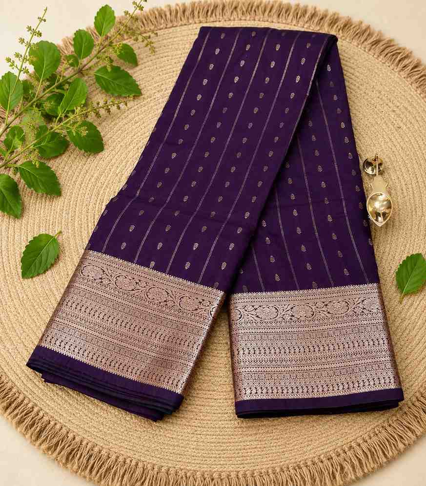 2211 Purple and Teal Semi Silk Saree with Rich Zari Border