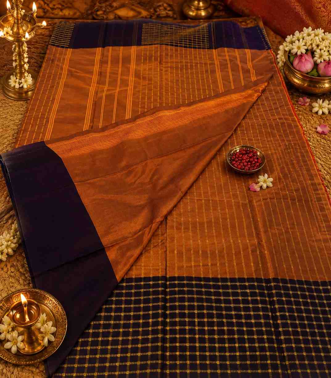 2212-honey-gold-body-with-zari-checks-and-the-contrasting-purple-border-saree