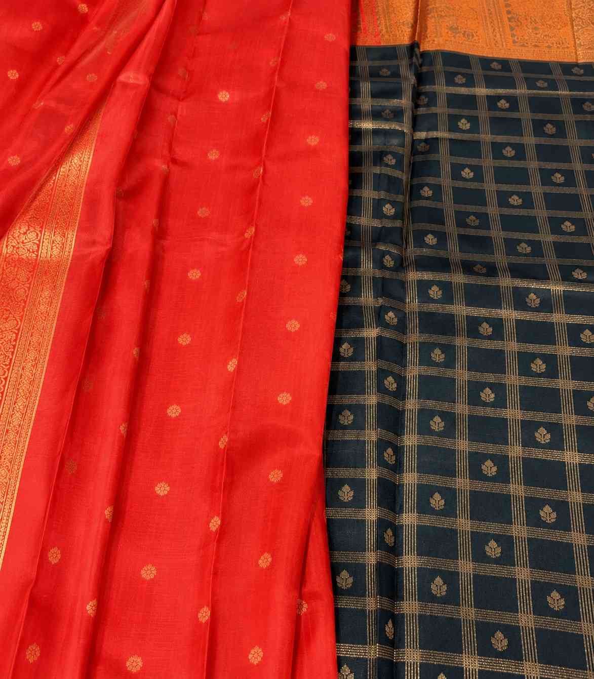 2217-semi-silk-saree-with-black-body-with-gold-zari-checks-and-red-orange-contrast-border2217-semi-silk-saree-with-black-body-with-gold-zari-checks-and-red-orange-contrast-border