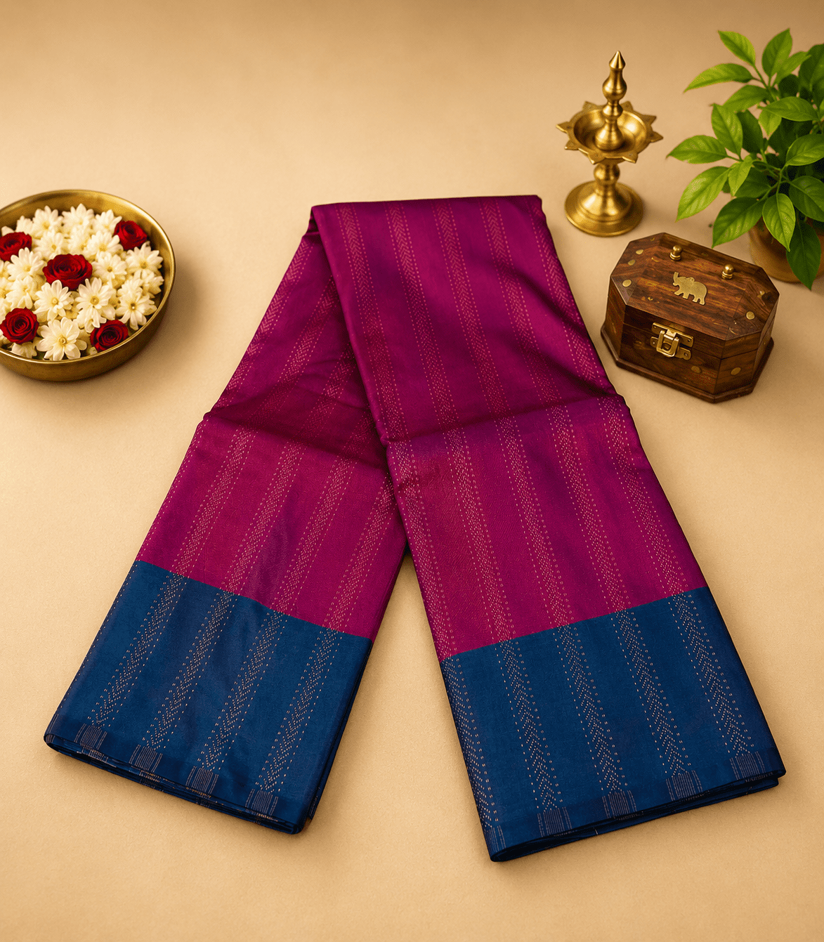 2220 Dual Tone Semi Silk Saree in Blue and Purple