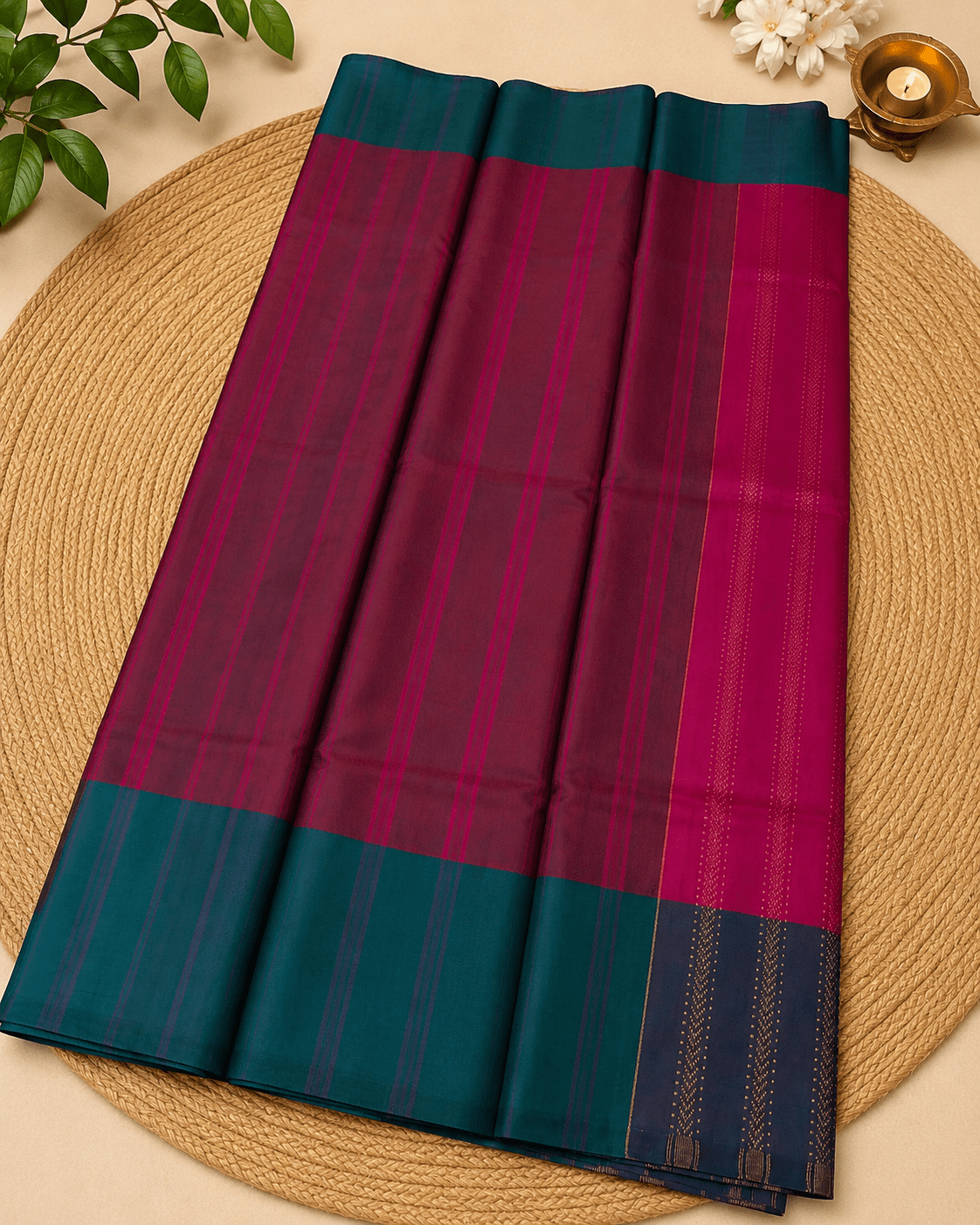 2220 Dual Tone Kanchipuram Semi Silk Saree in Blue and Purple