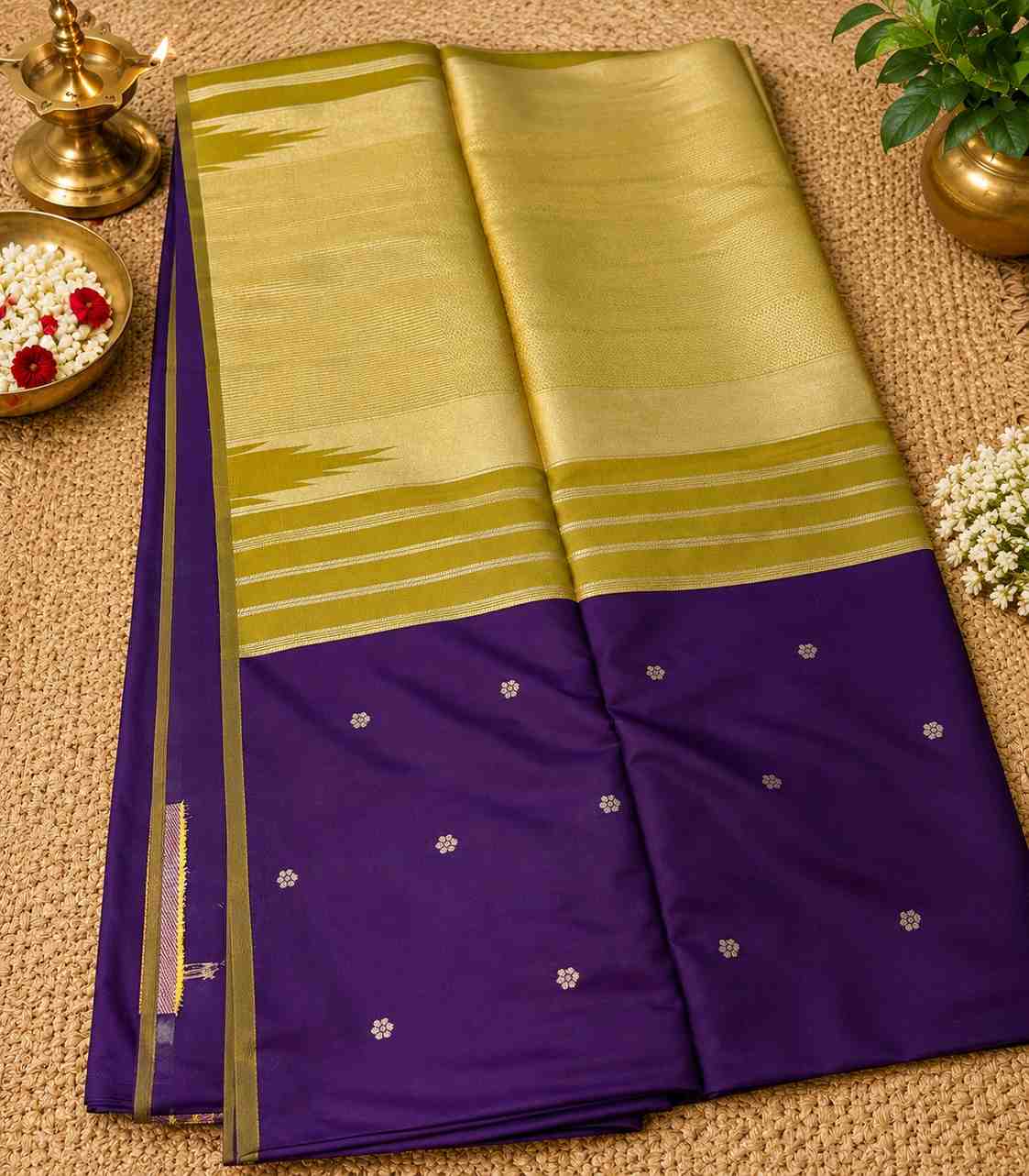 2222 Deep Purple and Olive Green Soft Silk Saree