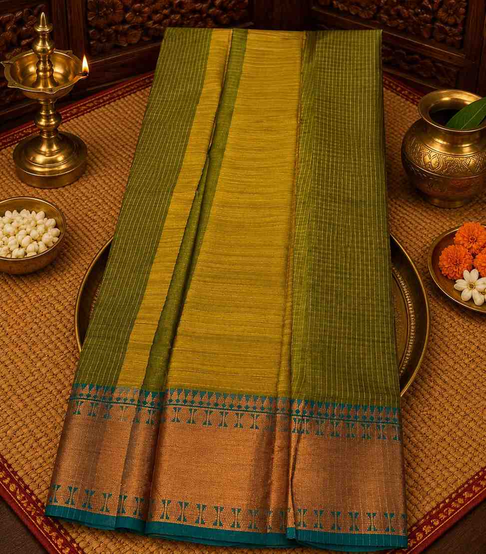 2231-dual-tone-saree-in-olive-green-with-rust-copper-border
