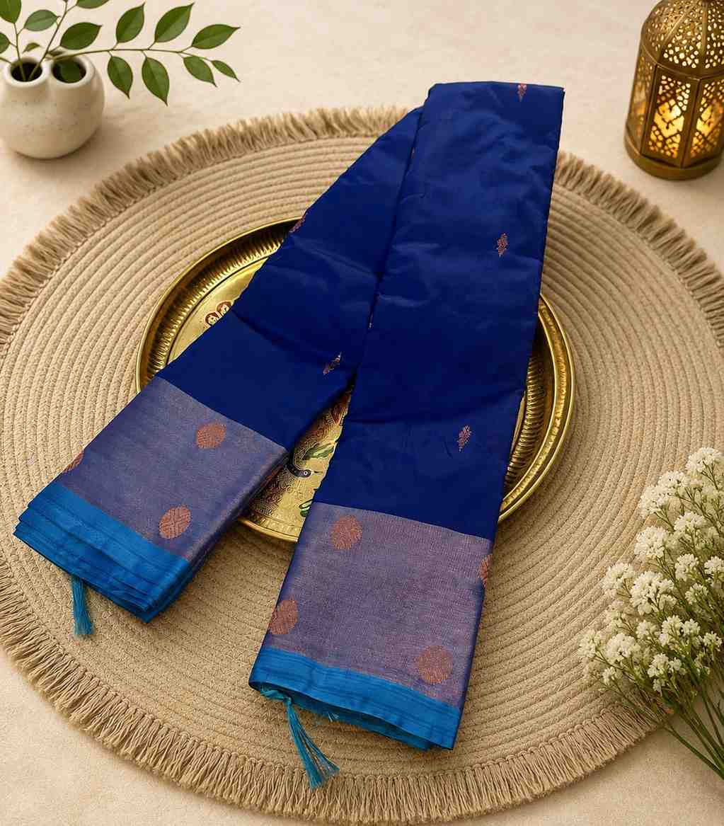 2232 MS Blue Cotton Silk Saree with Antique Tissue Border