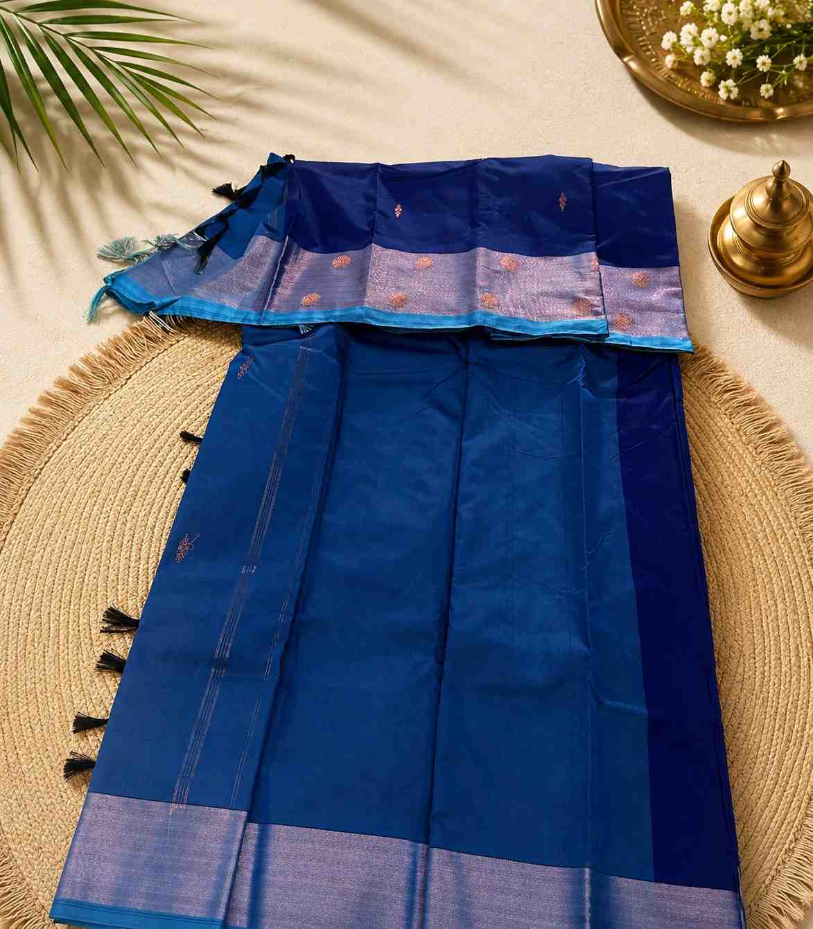 2232 MS Blue Cotton Silk Saree with Antique Tissue Border