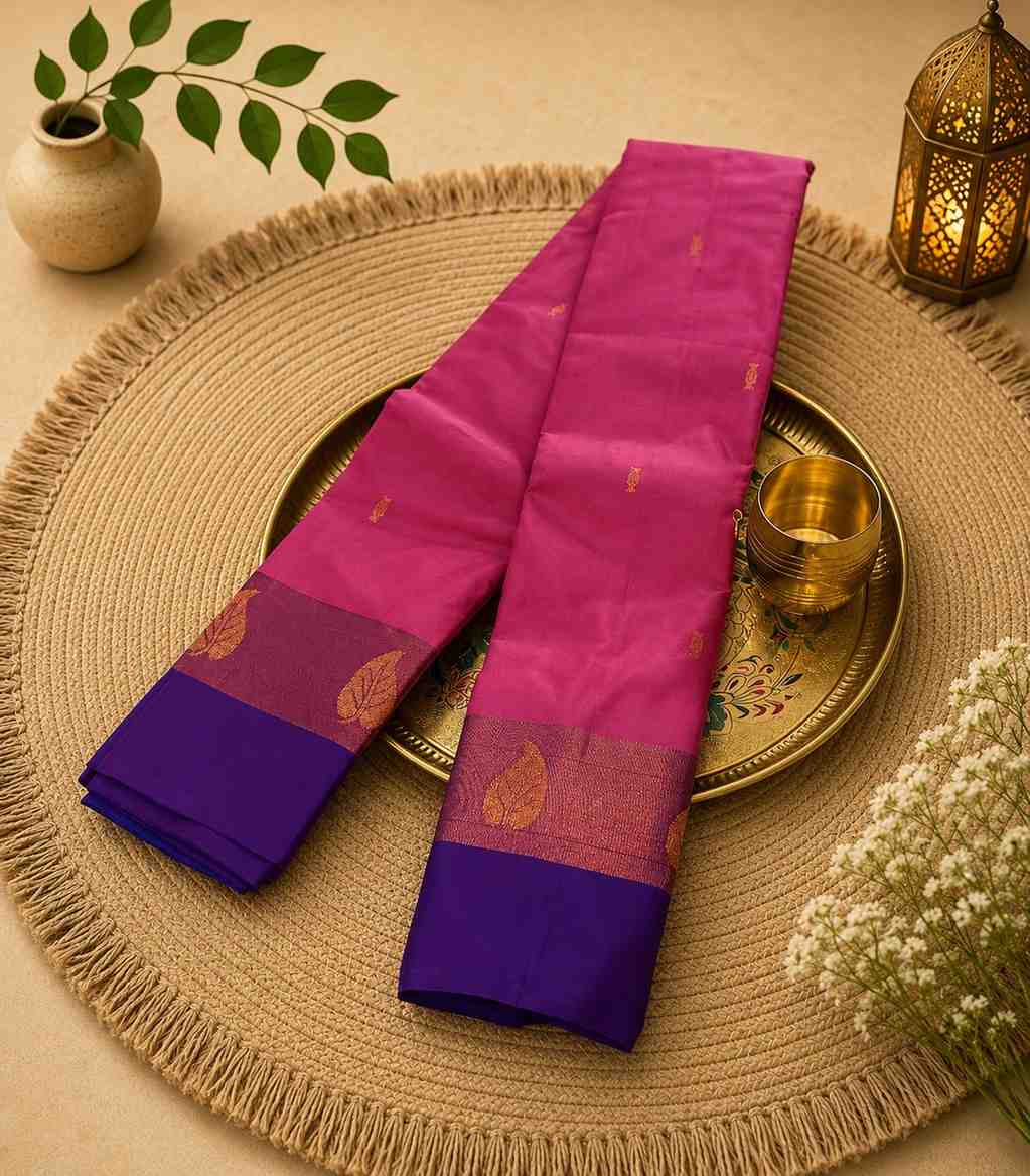 2236 Dark Pink Cotton Silk Saree with Contrast Royal Blue Border