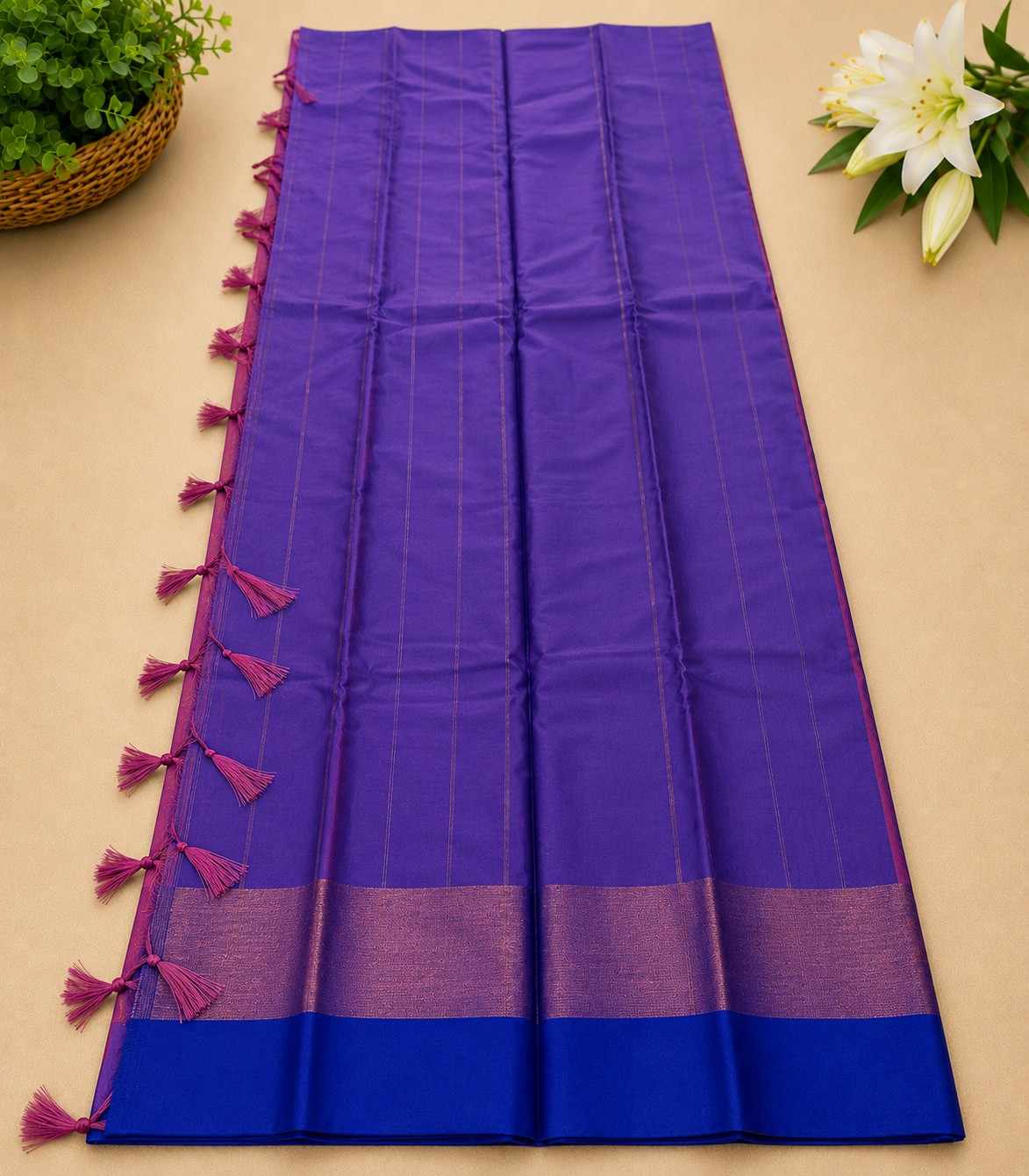 2236 Dark Pink Cotton Silk Saree with Contrast Royal Blue Border