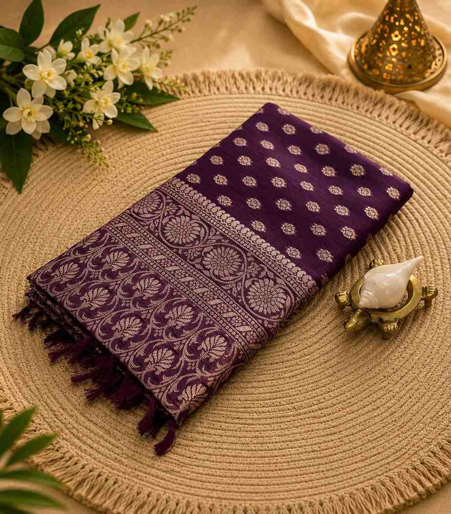 2237 Plum Purple Semi Raw Silk Saree