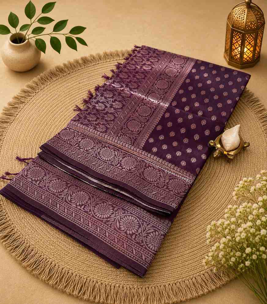 2237 Plum Purple Semi Raw Silk Saree