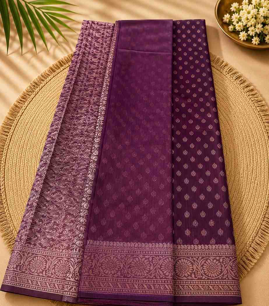 Plum Purple Semi Raw Silk Saree