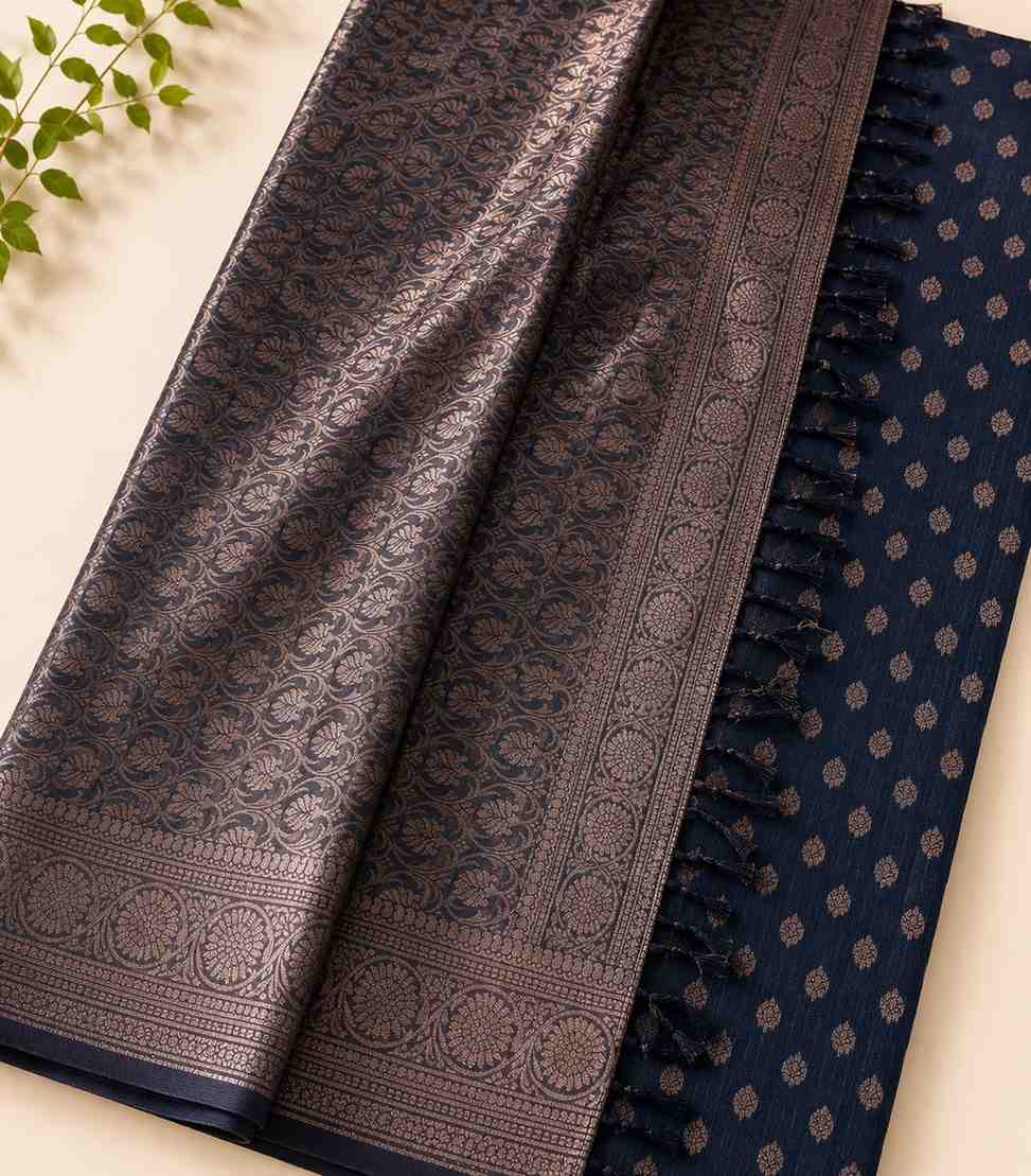 2238 Grey Color Semi Raw Silk Saree