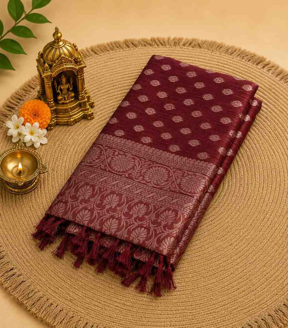 2240 Royal Maroon Semi Raw Silk Saree