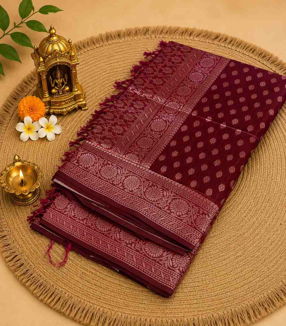 2240 Royal Maroon Semi Raw Silk Saree