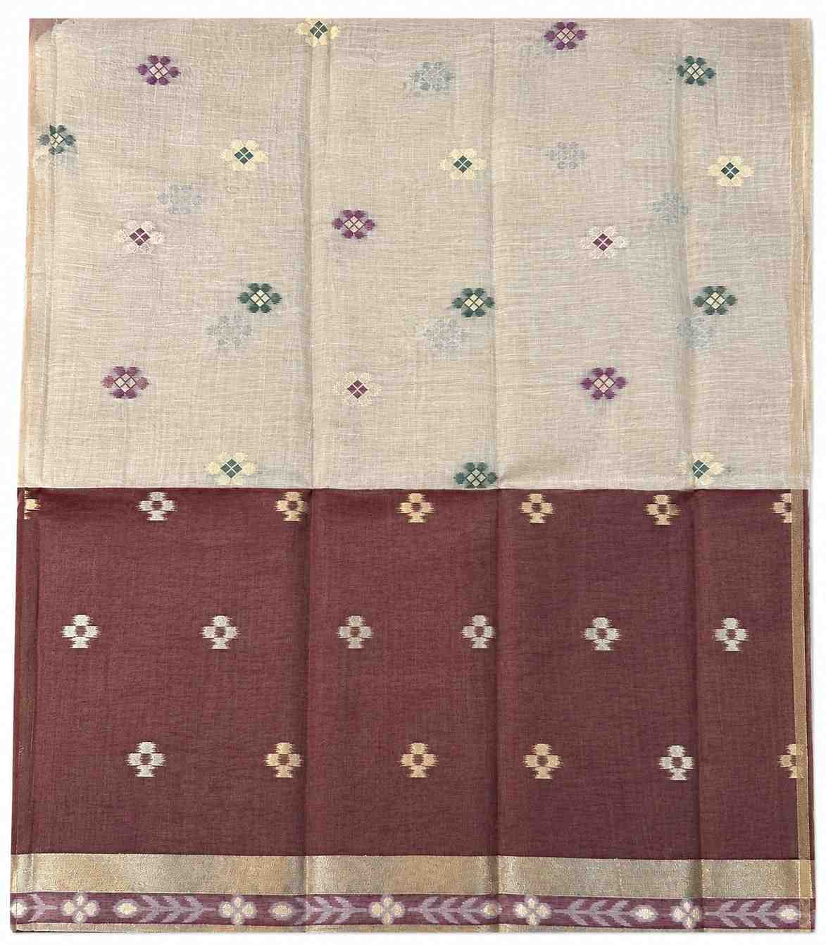 2243-cotton-jamdani-saree-with-cream-colored-body-and-contrasting-deep-purple-border