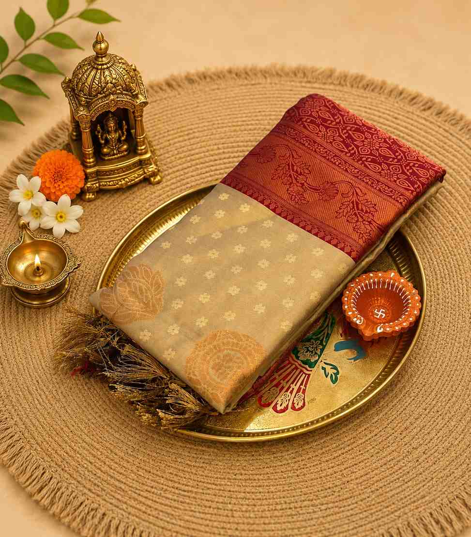 2247 Metallic Champagne Gold and Wine Magenta Tissue Semi Silk Saree
