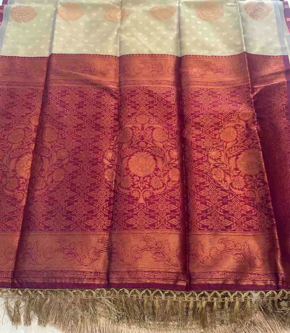 2247  Metallic Champagne Gold  and Wine Magenta Tissue Semi Silk Saree
