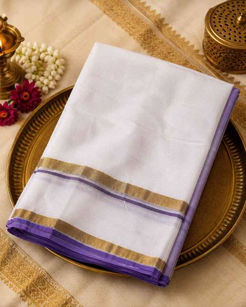 2250 Lavender and White Mulmul Cotton Onam Saree — shop at GeeStores