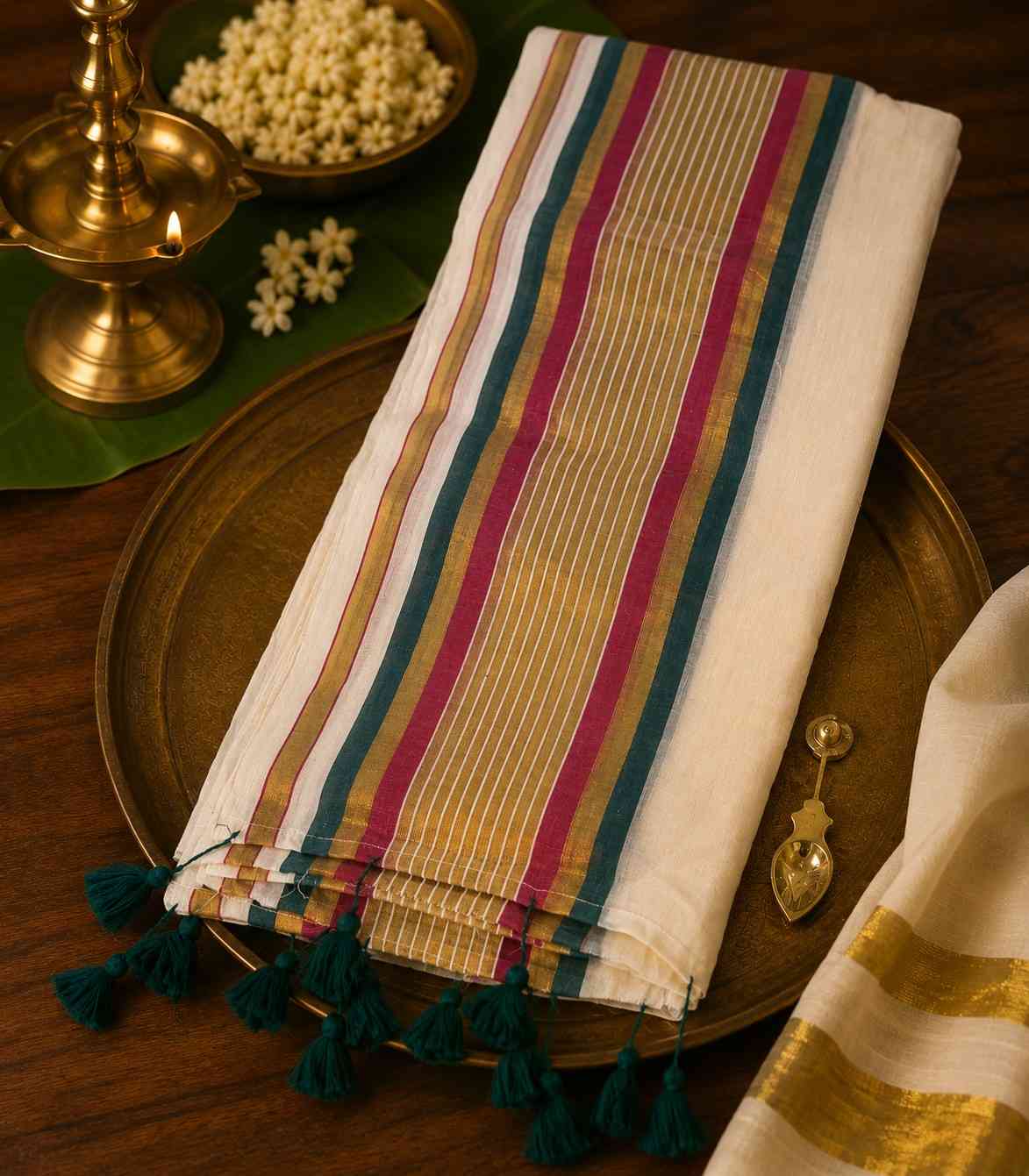 2251-cream-mulmul-cotton-onam-saree-with-magenta-dark-green-and-kasavu-border